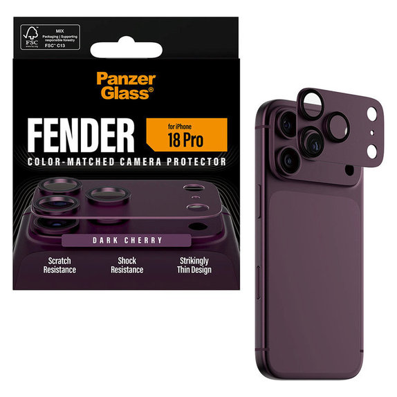 Zaščita objektiva Fender za iPhone 18 Pro, Dark Cherry, PanzerGlass