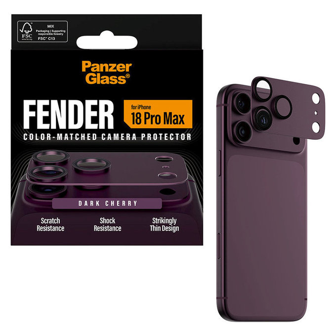 Zaščita objektiva Fender za iPhone 18 Pro Max, Dark Cherry, PanzerGlass