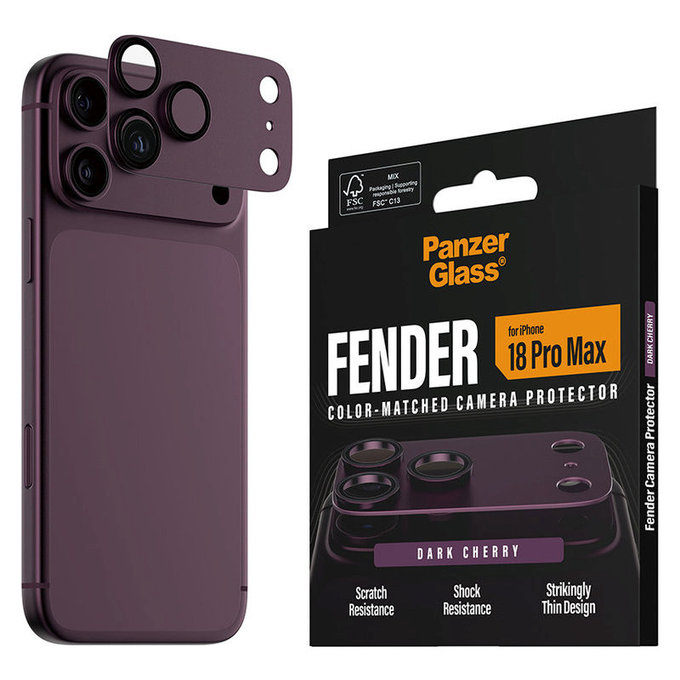 Zaščita objektiva Fender za iPhone 18 Pro Max, Dark Cherry, PanzerGlass