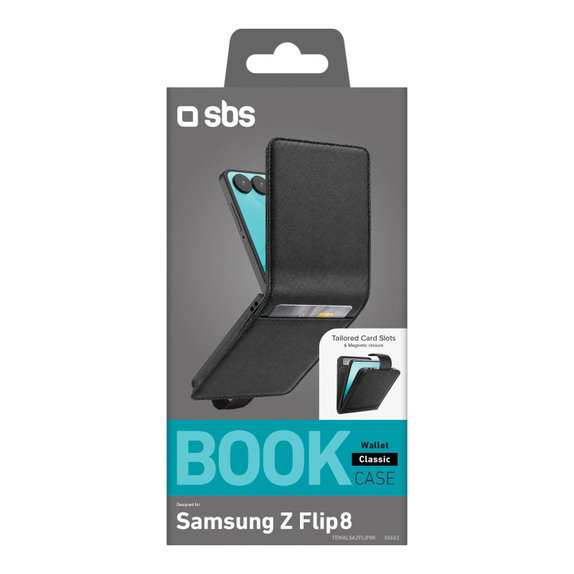 Ovitek Wallet Stand za Samsung Galaxy Z Flip8, Črna, SBS