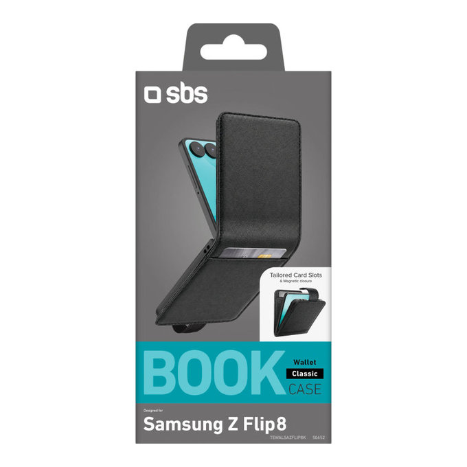 Ovitek Wallet Stand za Samsung Galaxy Z Flip8, Črna, SBS