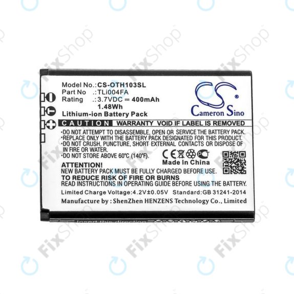 Baterija za Alcatel OneTouch 1013, 1035D, 1046D, 400mAh, Li-Ion, 3.7V, TLi004FA, HQ