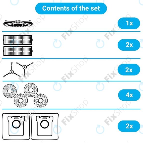 Komplet nadomestnih delov za Xiaomi Robot Vacuum X10 (1x Glavna krtača, 2x Filtri, 2x Stranski krtači, 2x Krpe za brisanje, 2x Vrečke za prah)