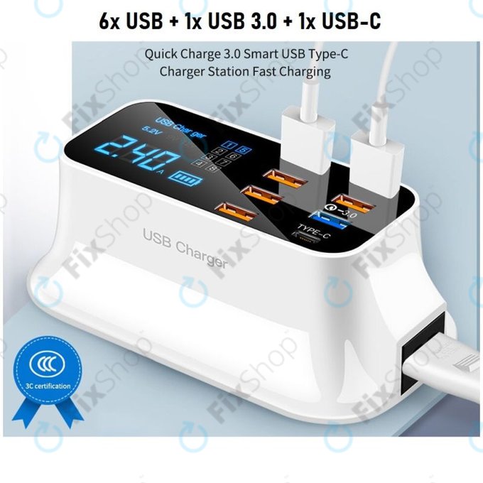Asometech Model E - servisna polnilna postaja USB z USB 3.0 in USB-C