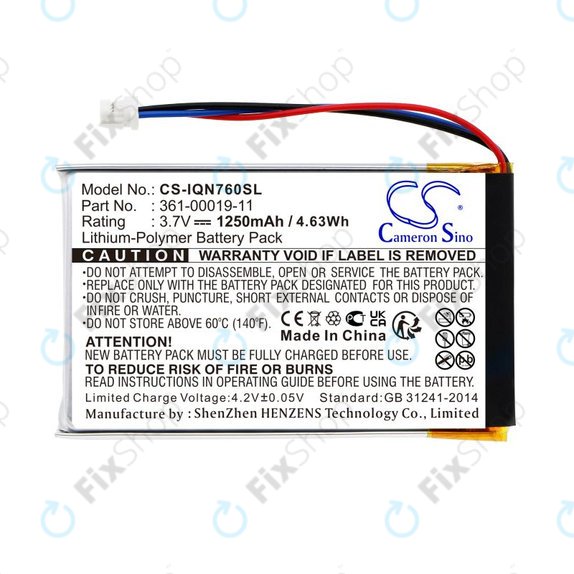 Baterija za Garmin Nüvi 700, 710, 760, 765, Nuvi 3590, 1250mAh, Li-Pol, 3.7V, 361-00019-11, HQ