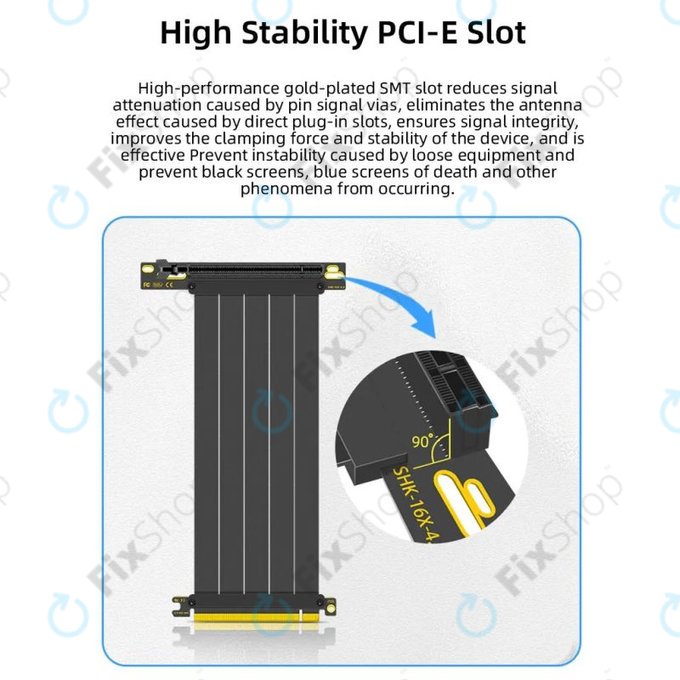 PCIe 4.0 x16 riser kabel za grafično kartico, 20cm, črn