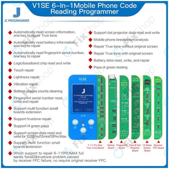 JC V1SE Programmer + LCD, baterija, prstni odtis, Face ID in plošče serije 12 (iPhone 7 - 12 Pro Max)