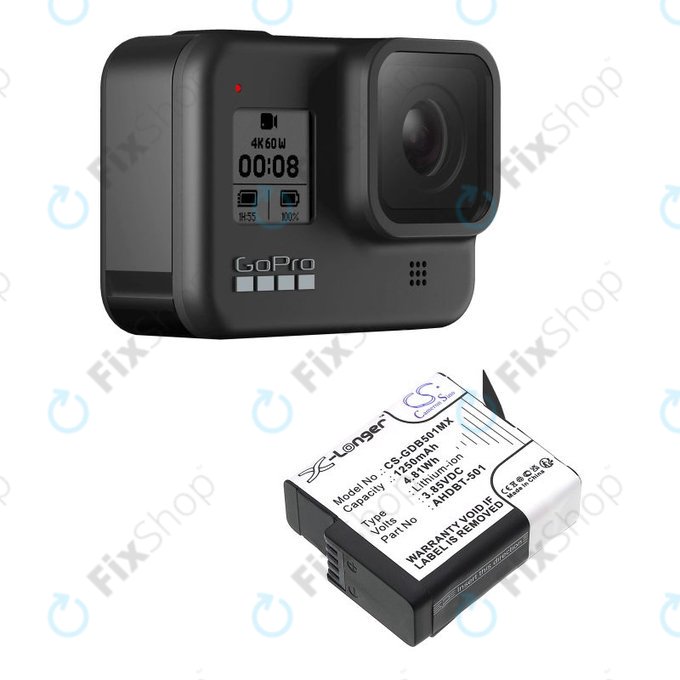 Baterija za Gopro Hero 8, Hero 6, 1250mAh, Li-Ion, 3.85V, AHDBT-501, HQ