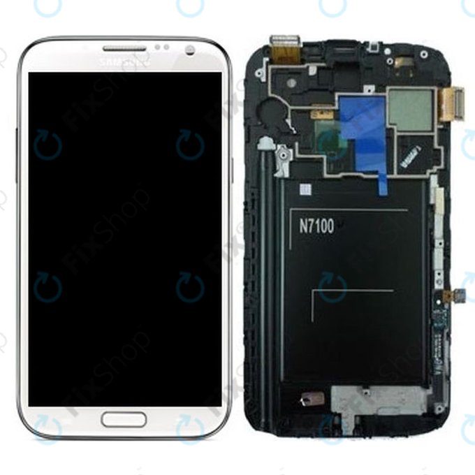Samsung Galaxy Note 2 N7100 - LCD zaslon + steklo na dotik + okvir (Marble White) - GH97-14112A Genuine Service Pack