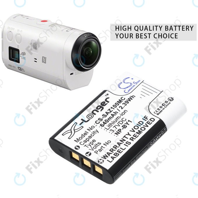 Baterija za Sony HDR-AZ1, 640mAh, Li-Ion, 3.7V, NP-BY1, HQ