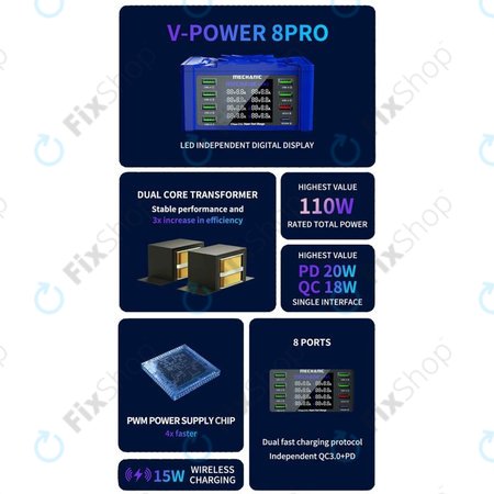 Mechanic V-Power 8 Pro - Servisna USB polnilna postaja z USB-C, USB 3.0