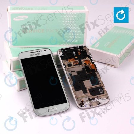 Samsung Galaxy S4 Mini i9195 - LCD zaslon + steklo na dotik + okvir (White Frost) - GH97-14766B Genuine Service Pack