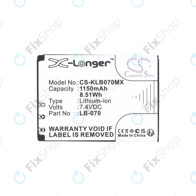 Baterija za Kodak PIXPRO S1, AZ651, AZ652, AZ901, 1150mAh, Li-Ion, 7.4V, LB-070, HQ