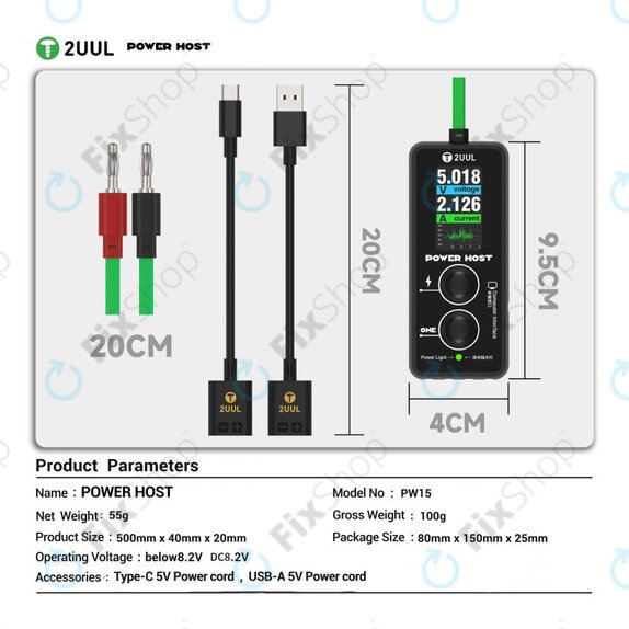 Digitalni USB-C tester napetosti in toka (Power Host), 2UUL PW15