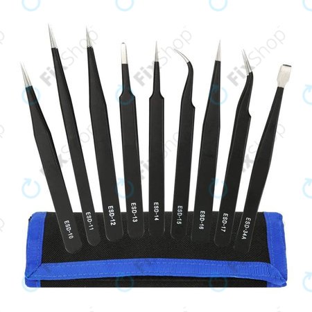 Komplet ESD antistatičnih pincet iz nerjavečega jekla 9 v 1