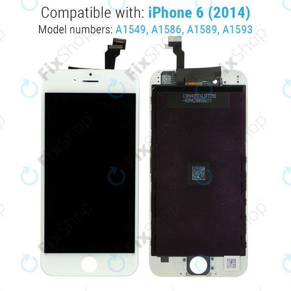 Zaslon za iPhone 6, White, Steklo na dotik z okvirjem, Refurbished