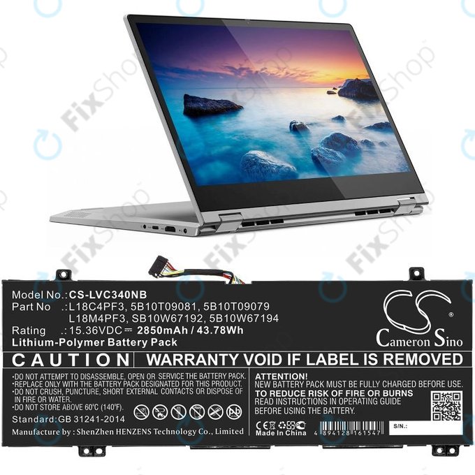 Baterija za Lenovo Ideapad C340, Ideapad Flex, 2850mAh, Li-Pol, 15.36V, L18C4PF3, HQ