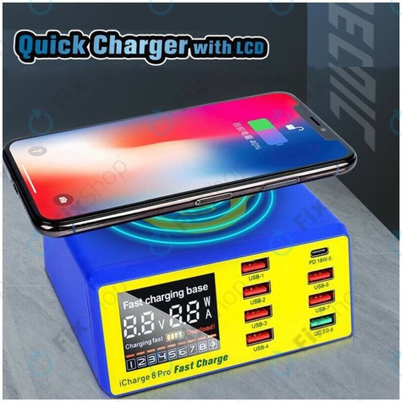 Mechanic iCharge 8 Pro - servisna USB polnilna postaja z USB-C, USB 3.0 in brezžičnim polnjenjem