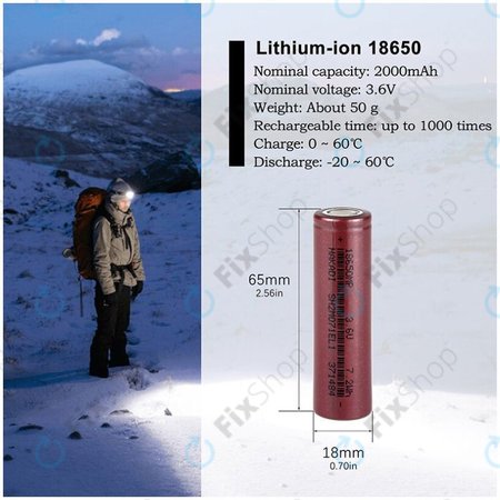 Baterija Cell 18650 (Li-Ion, 2000mAh, 3.6V)