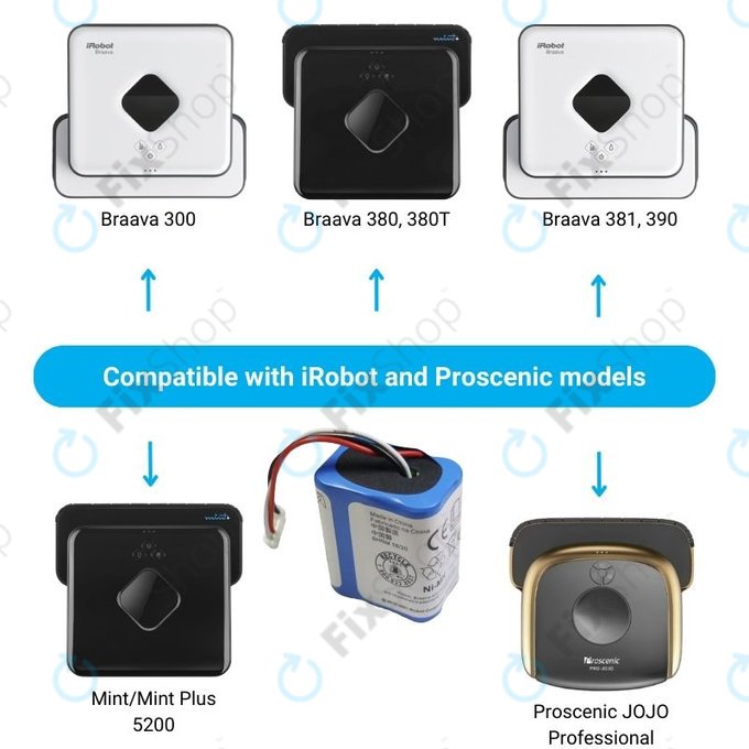 iRobot Braava 2000, 300, 380, 380T, 381, 390, Mint 5200, Mint Plus 5200, Proscenic JOJO Professional - Baterija GPRHC202N026, 4409709, W206001001399 Ni-MH 7.2V 2500mAh