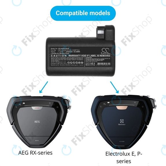 AEG RX-series, Electrolux E, P-series - Baterija S91-0400410-SU2, OSBP72LI, OSBP72LI25 Li-Ion 7.2V 3400mAh HQ