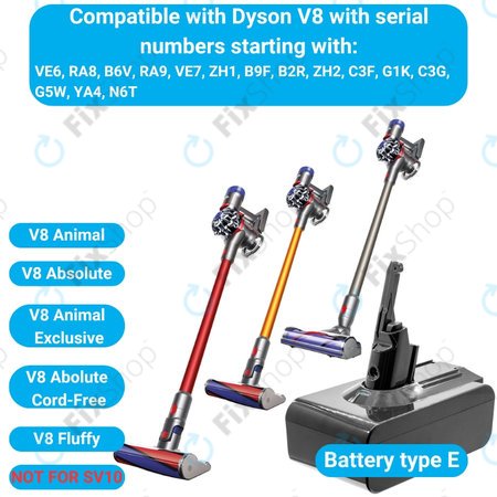 Dyson V8 - Baterija 215681, PM8-US-HFB1497A Li-Ion 21.6V 5000mAh HQ