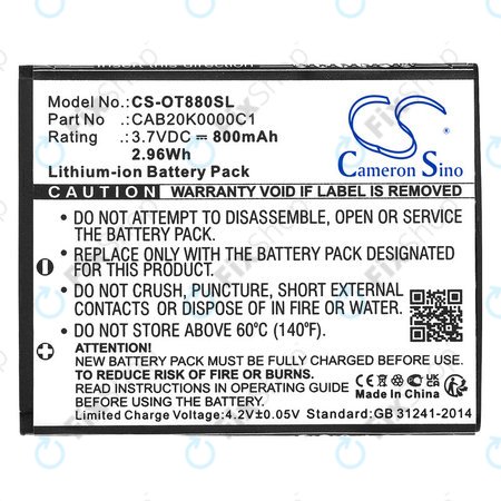 Baterija za Alcatel Onetouch, 800mAh, Li-ion, 3.7V, BTR510AB, HQ