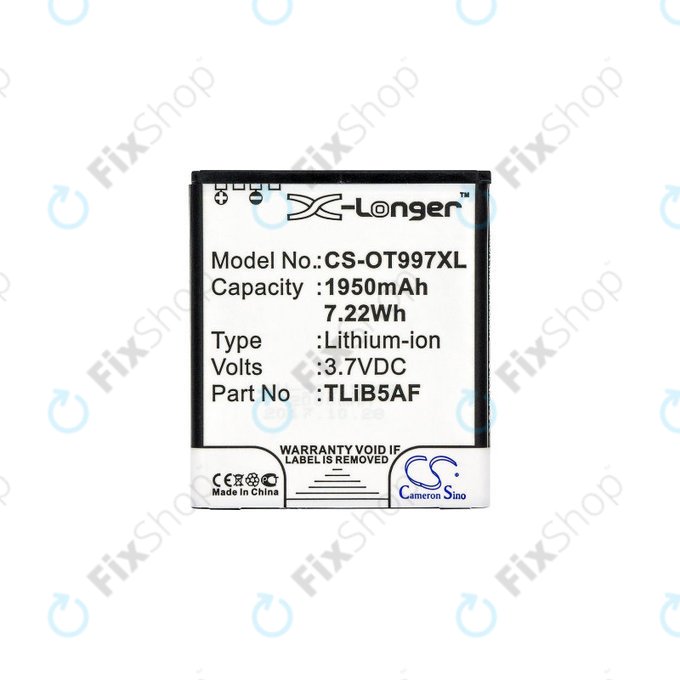 Baterija za Alcatel One Touch 997, X Pop, TCL S710, S800, 1950mAh, Li-Ion, 3.7V, TLiB5AF, HQ