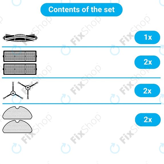 Komplet nadomestnih delov za Xiaomi Mi Robot Vacuum Mop 2 Pro, 2 Lite (1x Glavna krtača, 2x Filter, 2x Stranska krtača, 2x Krpa za brisanje)