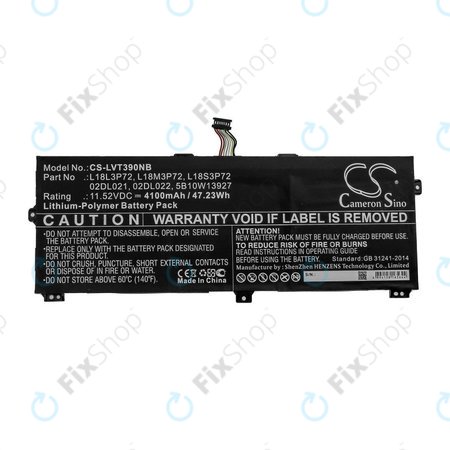 Baterija za Lenovo ThinkPad X390, Yoga X390, 4100mAh, Li-Pol, 11.52V, 02DL021, HQ