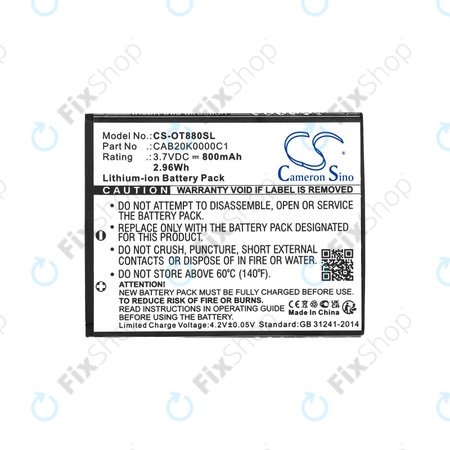 Baterija za Alcatel Onetouch, 800mAh, Li-ion, 3.7V, BTR510AB, HQ