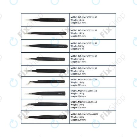 Komplet ESD antistatičnih pincet iz nerjavečega jekla 9 v 1