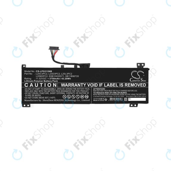 Baterija za Lenovo IdeaPad Gaming 3, 3750mAh, Li-Pol, 11.52V, L20C3PC2, HQ