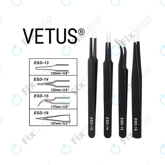 Vetus ESD-13 - Antistatična kovinska pinceta z ravno konico (115mm)