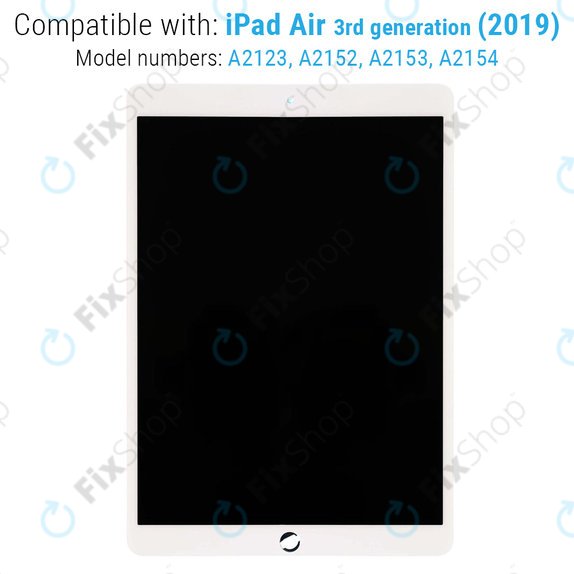 LCD Zaslon za iPad Air (3rd Gen 2019), White, Steklo na dotik brez okvirja, Refurbished