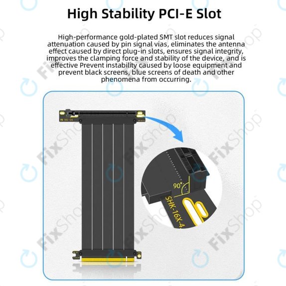 PCIe 4.0 x16 riser kabel za grafično kartico, 20cm, črn