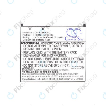 Baterija za HP Compaq iPAQ rx3000, rx3115, rx3700, hx2110, hx2790, 1400mAh, Li-Ion, 3.7V, HSTNH-M03B-SS, HQ