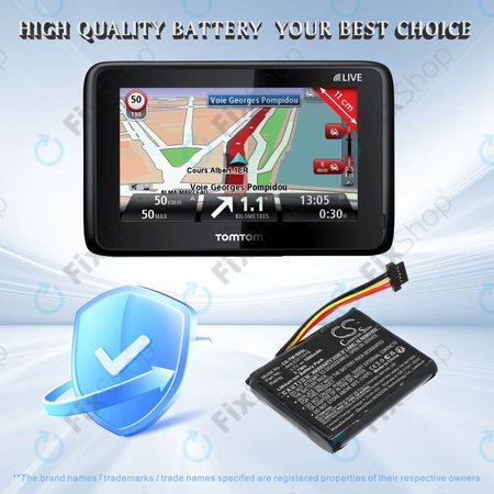 Baterija za TomTom GO 1000 Live, 1005, 2050, 1000mAh, Li-Ion, 3.7V, AHL03711018, HQ