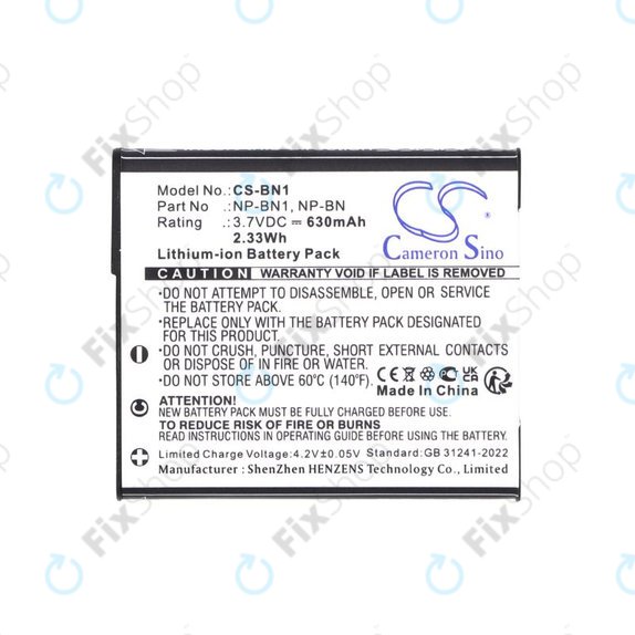 Baterija za Sony Cyber-Shot DSC-TX20, TX9, 630mAh, Li-Ion, 3.7V, NP-BN1, HQ