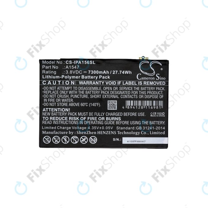 Apple iPad Air 2, iPad (6th Gen 2018) - Baterija A1547 7300mAh HQ