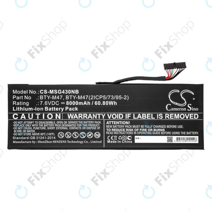 Baterija za MSI GS40, GS43, MS14, 8000mAh, Li-Ion, 7.6V, BTY-M47, HQ