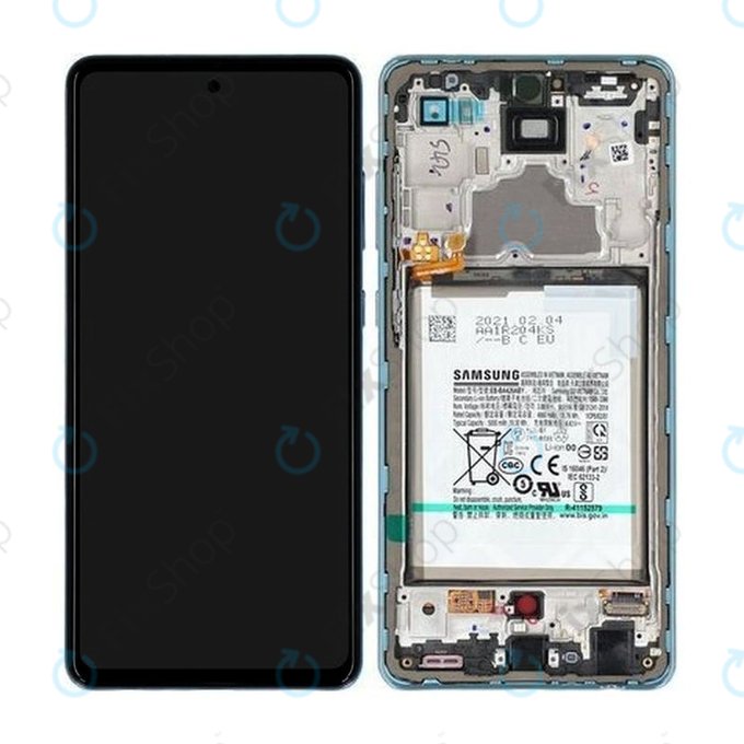 Samsung Galaxy A72 A725F, A726B - LCD zaslon + steklo na dotik + okvir + baterija (Awesome Blue) - GH82-25541B, GH82-25542B Genuine Service Pack