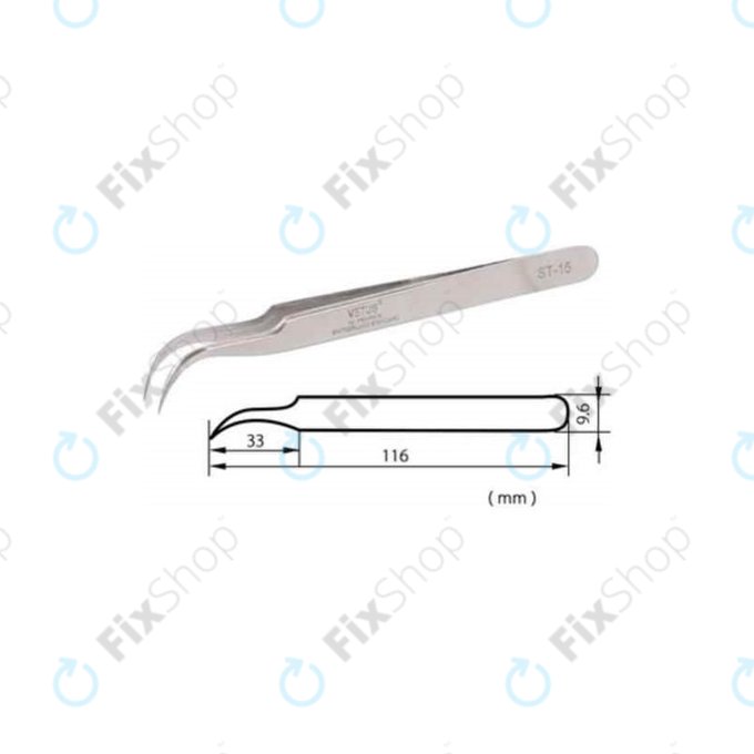 Vetus ST-15 - Profesionalna kovinska pinceta z upognjeno konico (120mm)