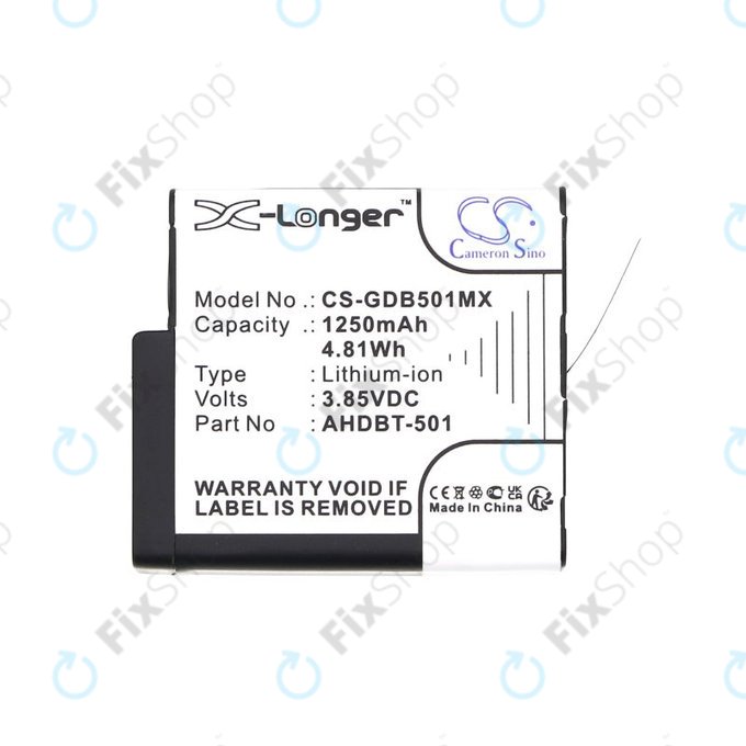 Baterija za Gopro Hero 8, Hero 6, 1250mAh, Li-Ion, 3.85V, AHDBT-501, HQ