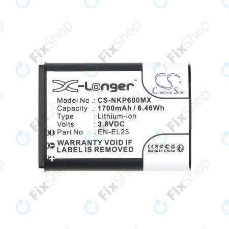 Baterija za Nikon Coolpix, 1700mAh, Li-Ion, 3.8V, EN-EL23, HQ