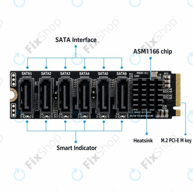 Razširitvena kartica M.2 NVMe s 6 vrati SATA III