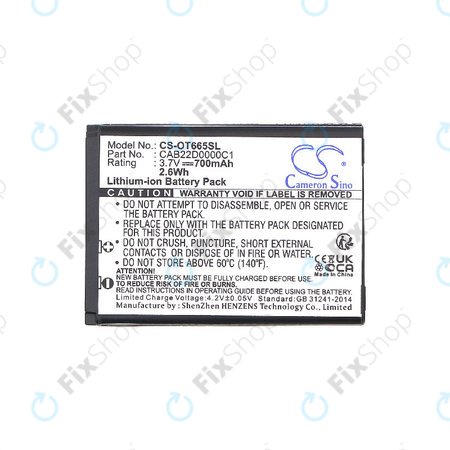 Baterija za Alcatel One Touch 2010D, 700mAh, Li-ion, 3.7V, CAB22D0000C1, HQ