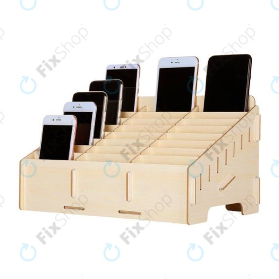 Univerzalno leseno stojalo / organizator za telefone s 24 predali