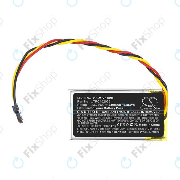Baterija za Mio MiVue 508, 518, 528, 538, 608, 618, 792, 230mAh, Li-Pol, 3.7V, TPC402035, HQ