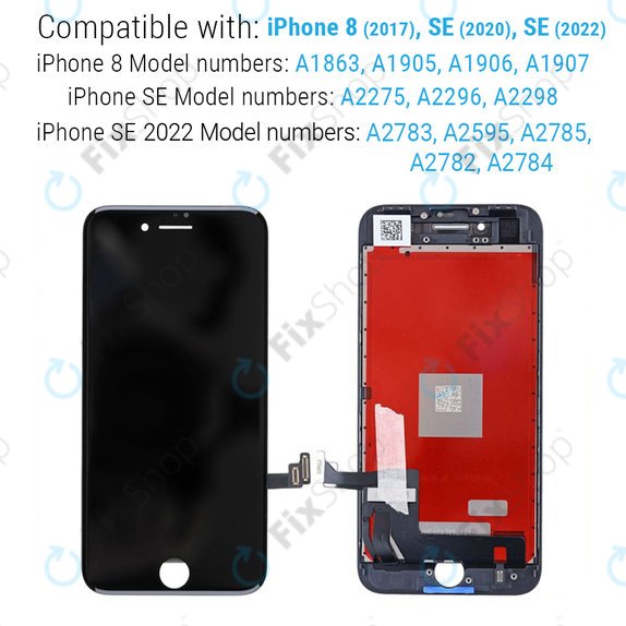 Apple iPhone 8, SE (2020), SE (2022) - LCD zaslon + steklo na dotik + okvir (Black) Refurbished